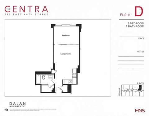 Floor plan for 1 bed, 1 bath, 436 sqft